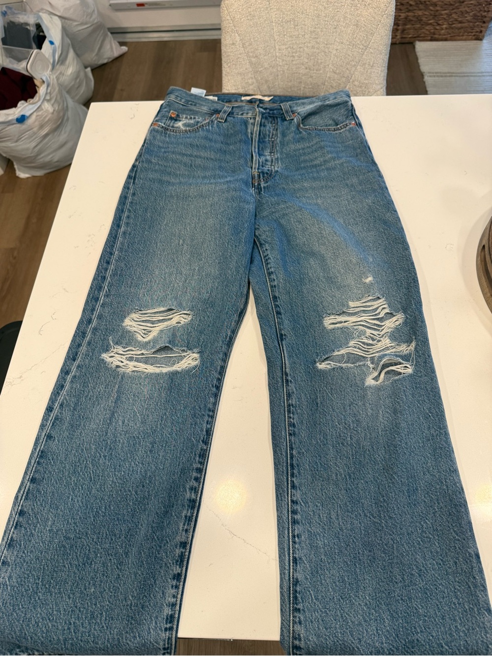 Levi's Straight Leg Distressed Blue Jeans